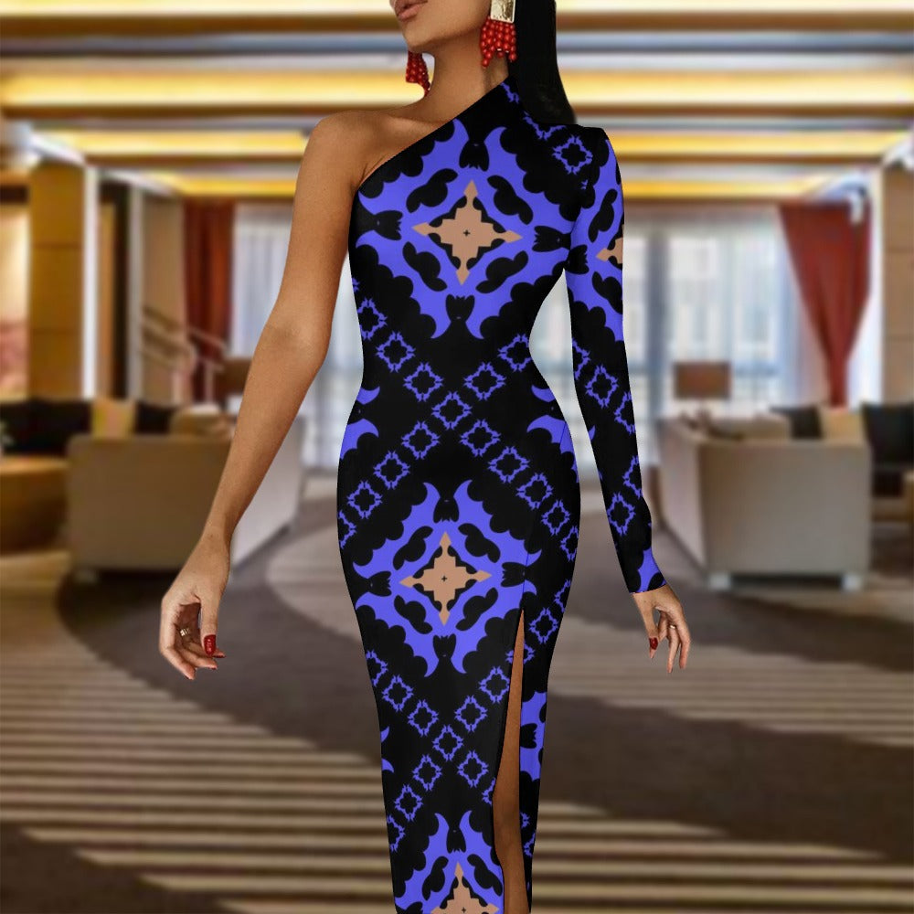 Lordela Pattern Half Sleeve Slit Dress