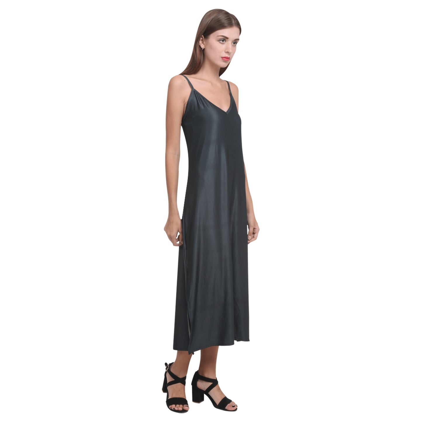 Lordela Black V-Neck Open Fork Long Dress