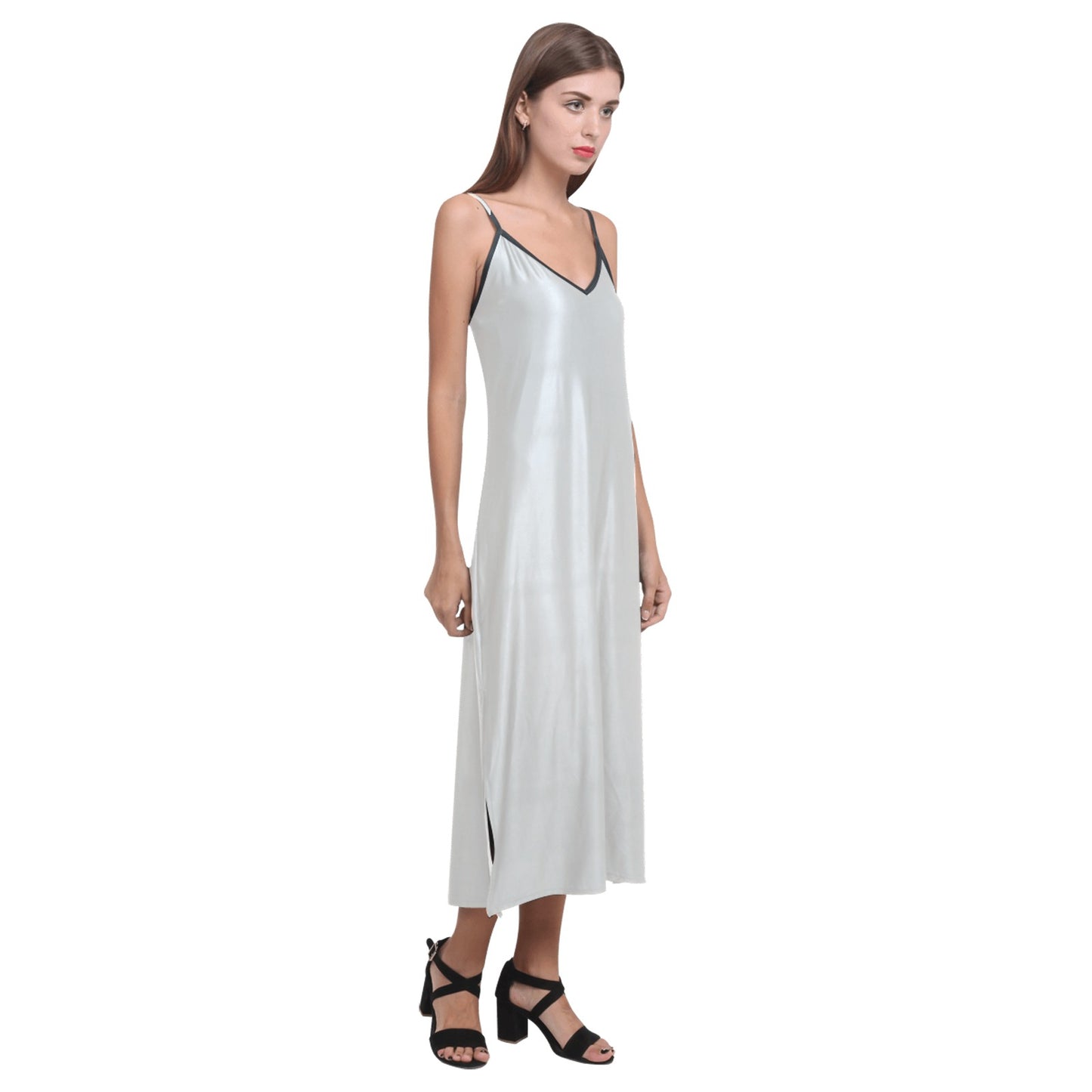 Lordela Dark Grey V-Neck Open Fork Long Dress