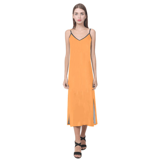 Lordela V-Neck Open Fork Long Dress