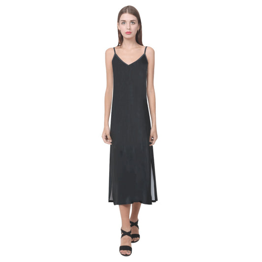 Lordela Black V-Neck Open Fork Long Dress