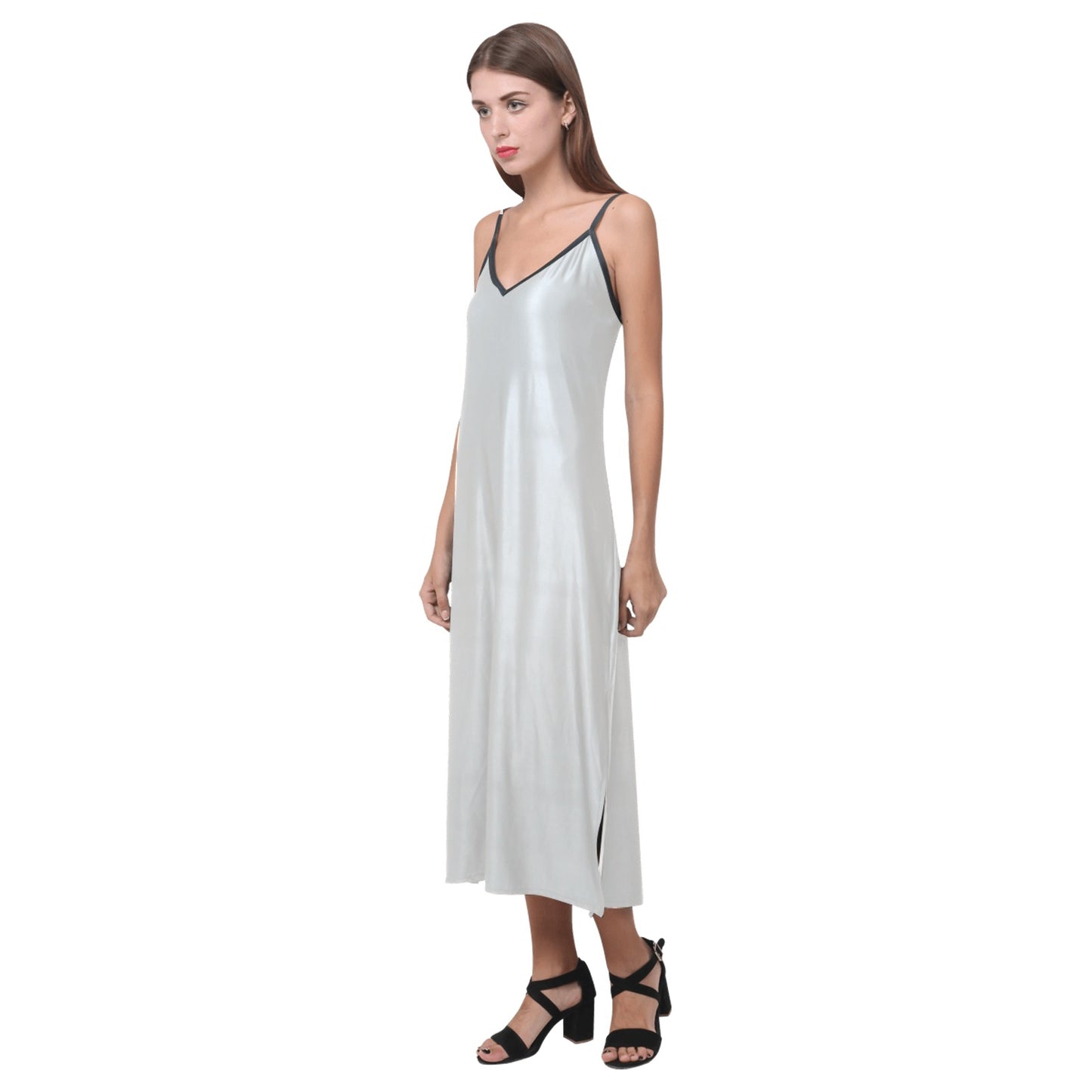 Lordela Dark Grey V-Neck Open Fork Long Dress