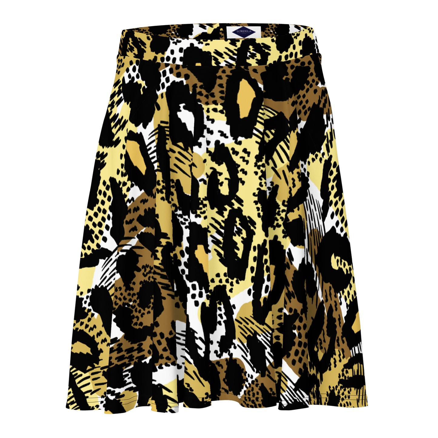 Lordela Golden Leopard Print Skater Skirt