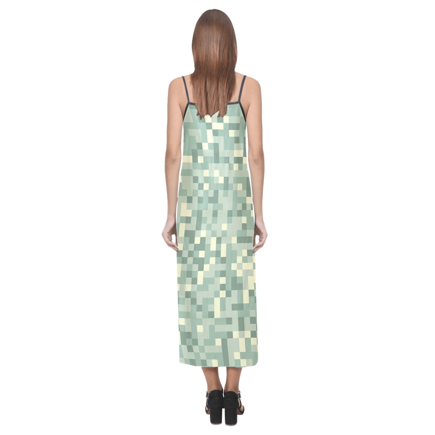 Lordela Pixilated V-Neck Open Fork Long Dress