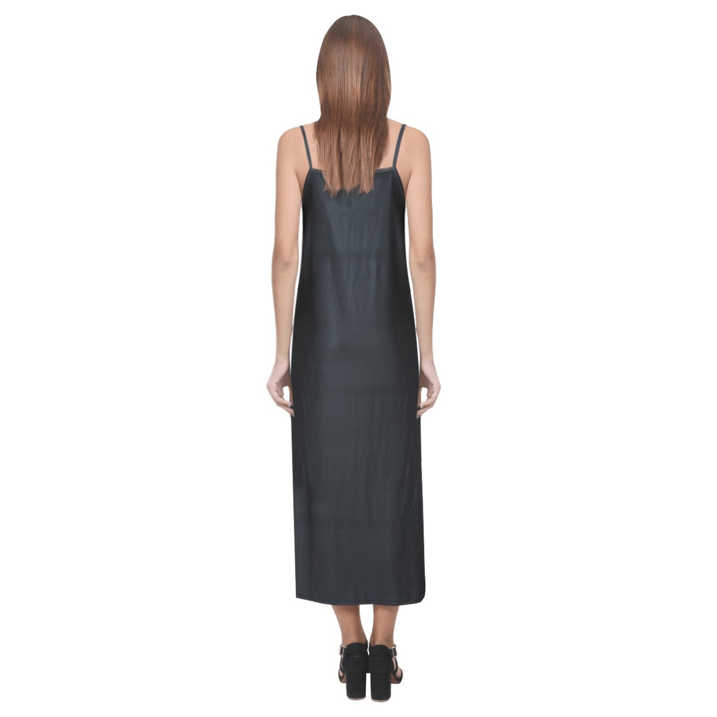 Lordela Black V-Neck Open Fork Long Dress