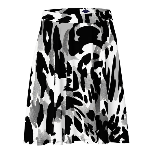 Lordela Black & White Leopard Print Skater Skirt